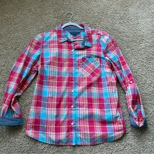 Tommy Hilfiger Women’s Plaid Button-Up Shirt Multicolor Long Sleeve Size Large